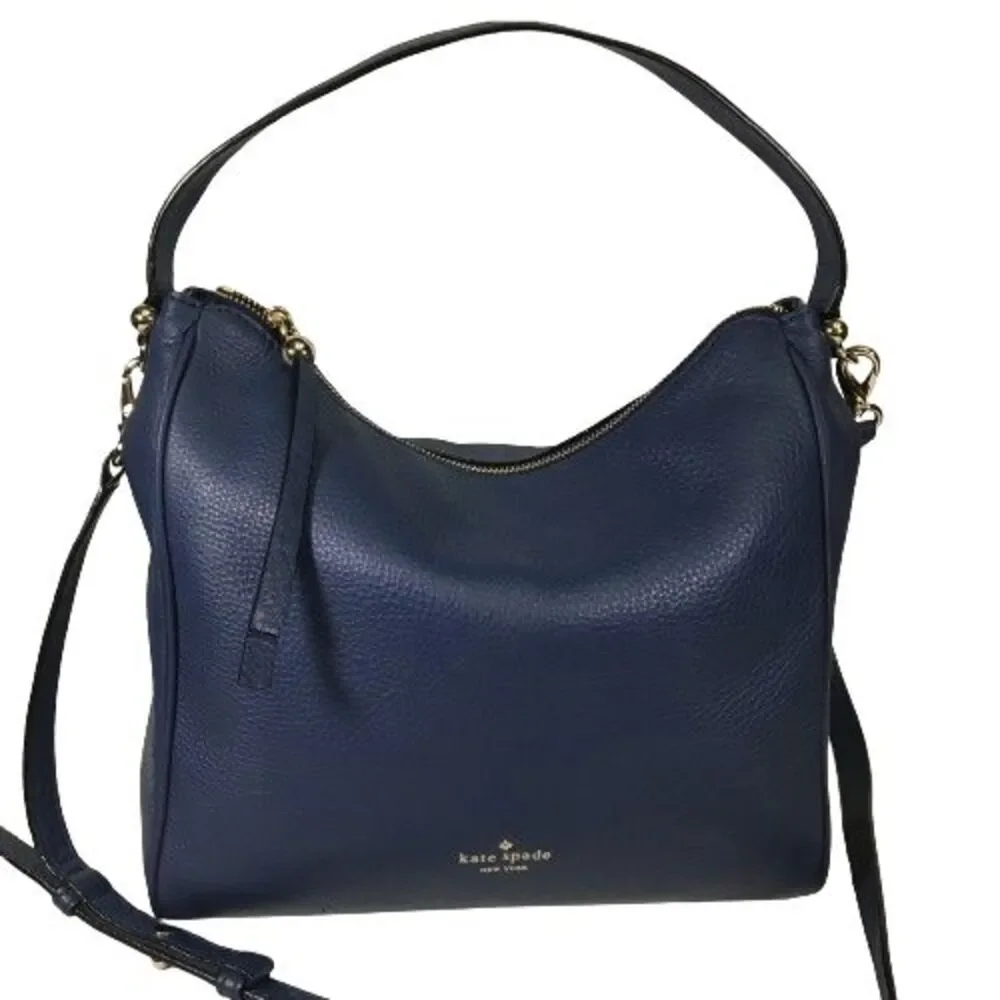 Kate Spade Charles Street Small Haven Navy Blue Leather Hobo Handbag Purse Bag